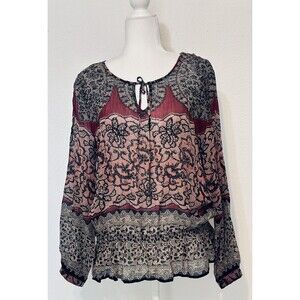 Bila Women Size PL Floral Embellished Long Sleeve Tasseled Blouse Boho Peasant